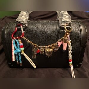 Black Handbag with Charm Accessories